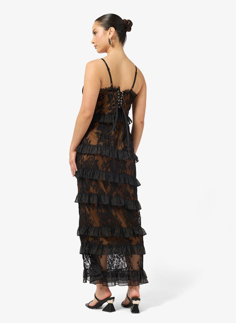 Ginger Strappy Lace Detail Tiered Ruffle Dress - Image 2